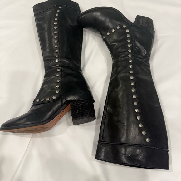 Kork -Ease Black Leather Silver Studded Tall Boots. Chuncky Heel Minor Flaws - Picture 9 of 11